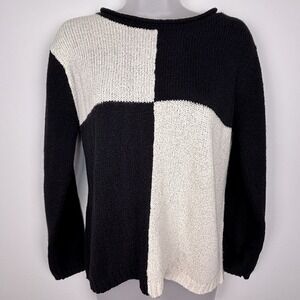 Vintage Casual Corner Sweater Women's S Black White Knit Pullover Colorblock Y2K